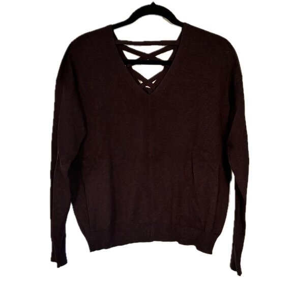 😊Lilla P Criss-Cross Sweater Cabernet V-neck/back Lightweight Long Sleeve iz M - Picture 10 of 11
